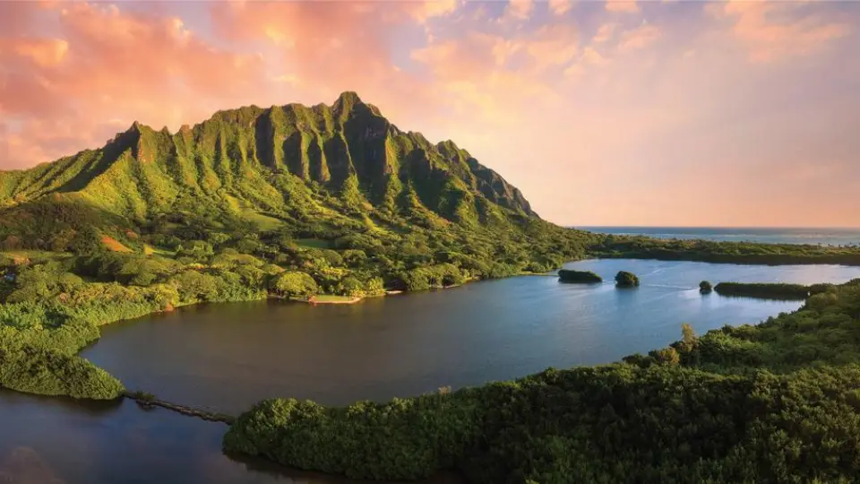 Kualoa Ranch valley and fishpond